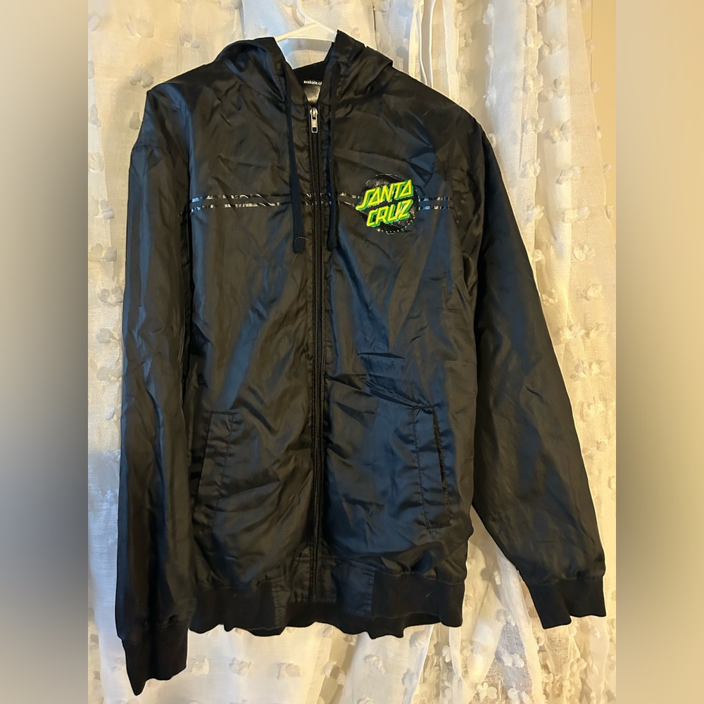 Santa Cruz Skateboards Black Raincoat with Neon Green Logo